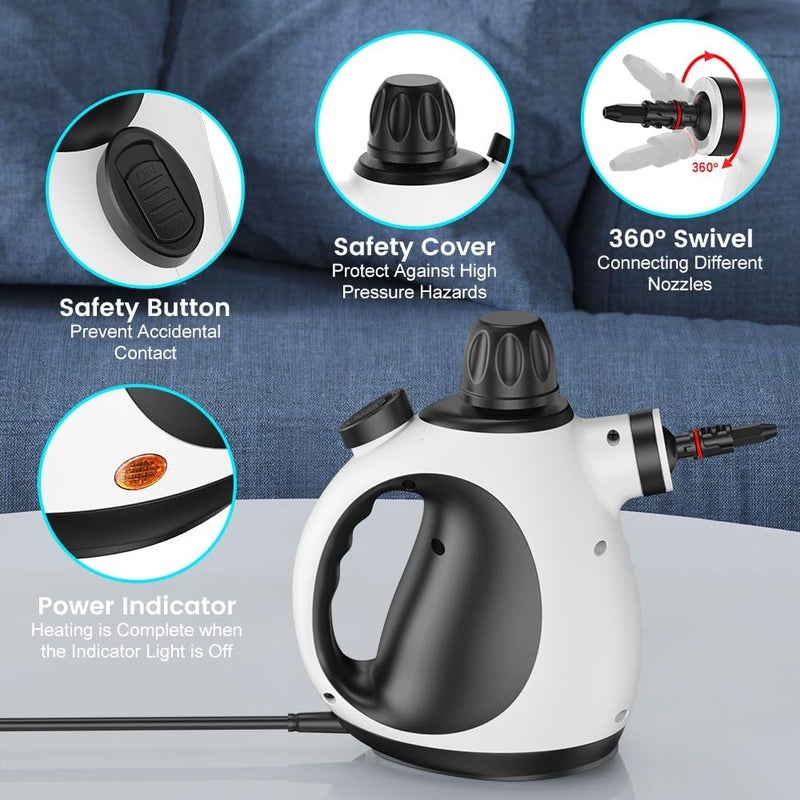 SGULNF Handheld Steam Cleaner, Pressurized Steam Cleaner with 9pcs Accessories & Safety Lock (350ml White) - Image 5